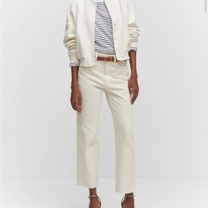 NWT MANGO Havana Straight Leg Cropped Cream High Waist Jeans Size 10